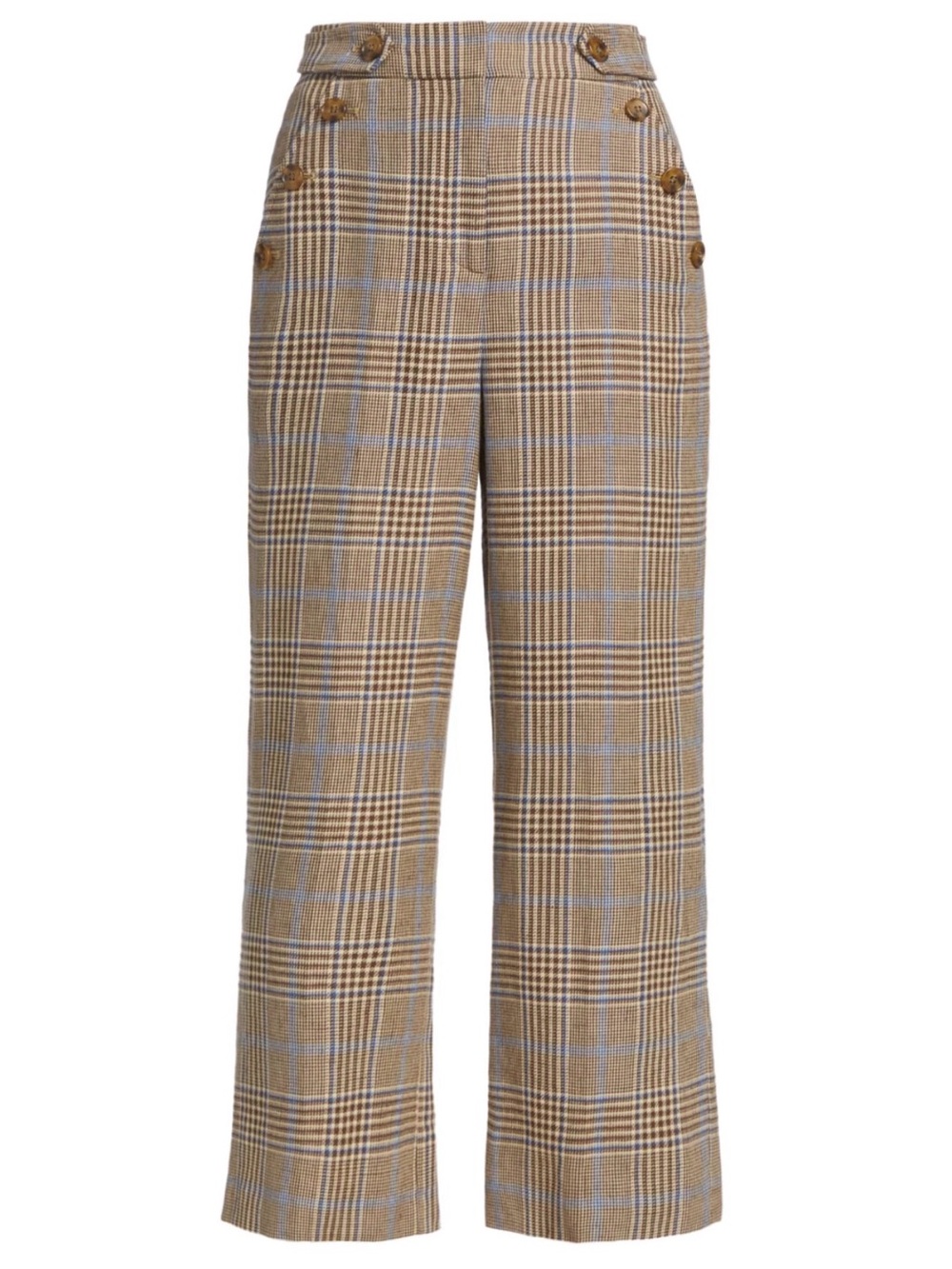 Veronica Beard Hunter Plaid Wide Straight Cropped Tailored Pants